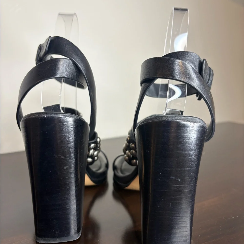 Michael Kors Collection Black Leather Studded Sandals - Size 38 - Picture 4 of 8